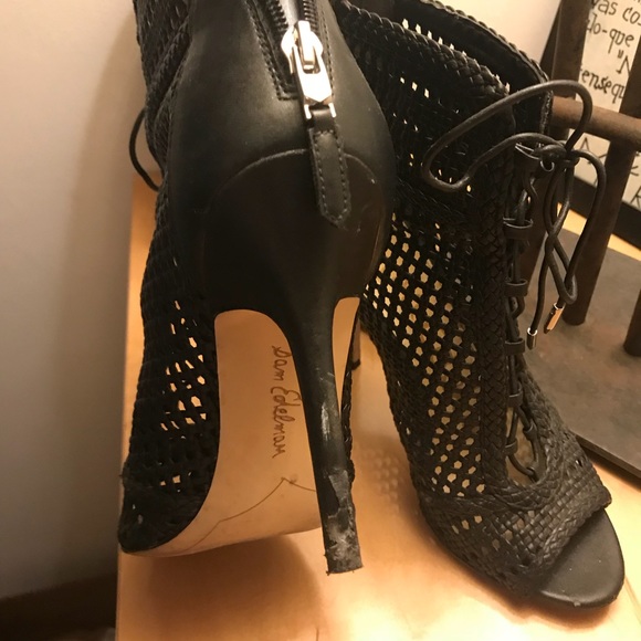 Sam Edelman Perforated Caged Peep Toe Bootie Heels - Picture 2 of 7